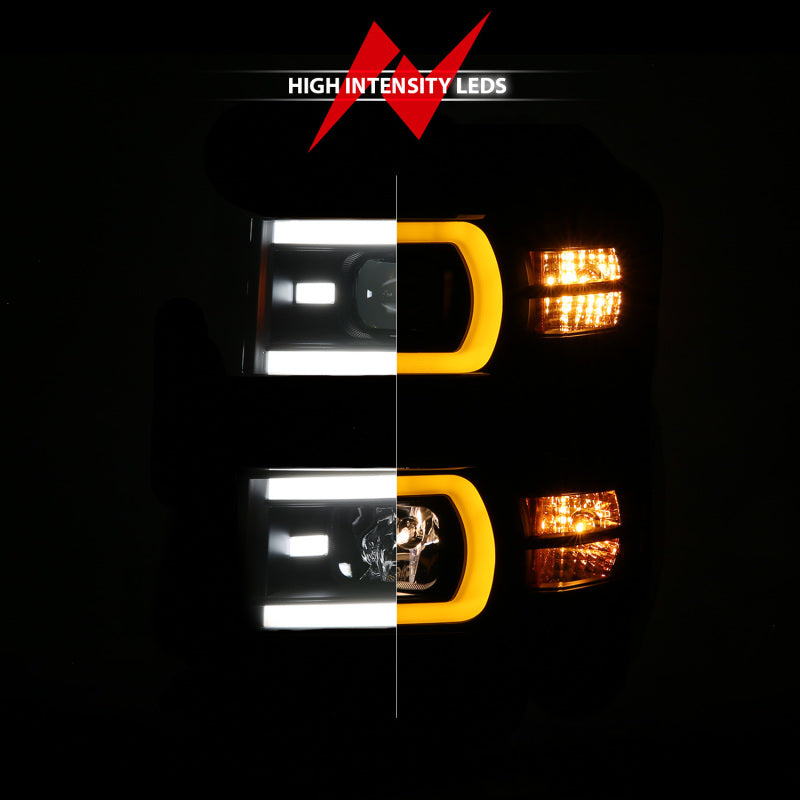 ANZO 14-15 Chevy Silverado 1500 Black Dual Switchback+Sequential LED Tube Sq. Projector Headlights 111617 111617 Photo - Unmounted