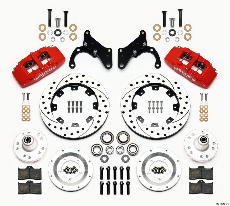 Wilwood DP6A Front Hub Kit, 12.19", Drilled, Red, 69-70 Impala Drum/Disc 140-12946-DR Photo - Primary