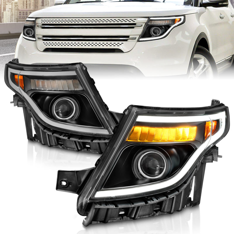 ANZO 11-15 Ford Explorer (w/Factory Halogen HL Only) Projector Headlights w/Light Bar Black Housing 111575 111575 Photo - Primary