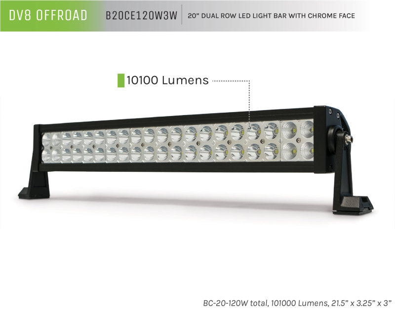 DV8 Offroad Chrome Series 20in Light Bar 120W Flood/Spot 3W LED B20CE120W3W B20CE120W3W Product Brochure - a specific brochure describing a Product