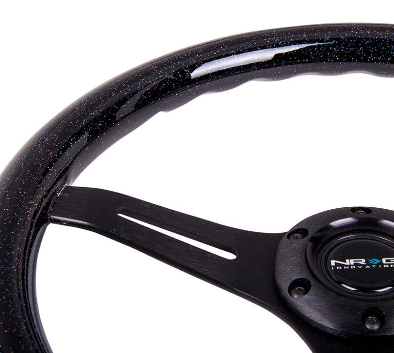 NRG Classic Wood Grain Steering Wheel (350mm) Black Sparkled Grip w/Black 3-Spoke Center ST-015BK-BSB ST-015BK-BSB Photo - Primary