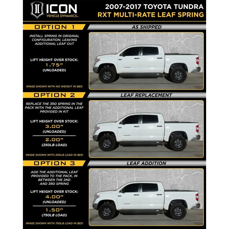 ICON 2007+ Toyota Tundra Multi Rate RXT Leaf Pack w/Add In Leaf 158509 158509 Product Brochure - a specific brochure describing a Product