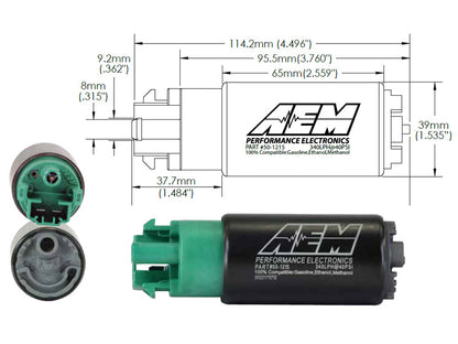 AEM Electronics E-85 Compatible High Flow In-Tank Fuel Pump 50-1215 Technical Drawing