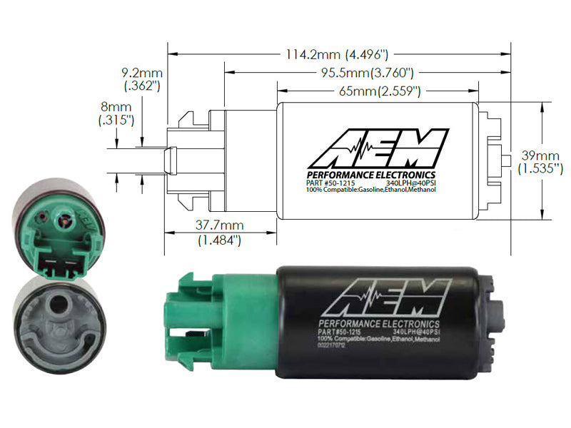 AEM Electronics E-85 Compatible High Flow In-Tank Fuel Pump 50-1215 Technical Drawing