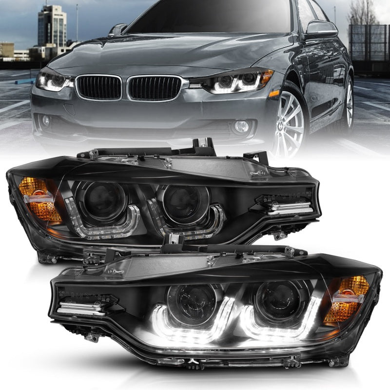 Anzo 2012-2015 BMW 3 Series Projector Headlights w/ U-Bar Black 121504 Photo - Primary