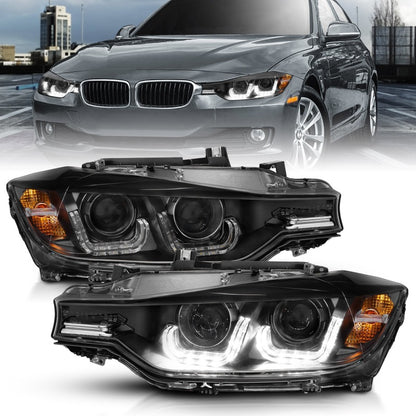 Anzo 2012-2015 BMW 3 Series Projector Headlights w/ U-Bar Black 121504 Photo - Primary