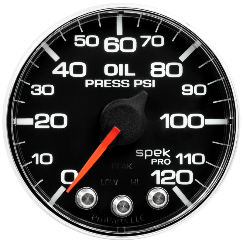 Autometer Spek-Pro Gauge Oil Press 2 1/16in 120psi Stepper Motor W/Peak & Warn Blk/Chrm P325318 P325318 User 1