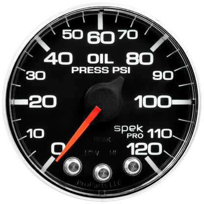 Autometer Spek-Pro Gauge Oil Press 2 1/16in 120psi Stepper Motor W/Peak & Warn Blk/Chrm P325318 P325318 User 1