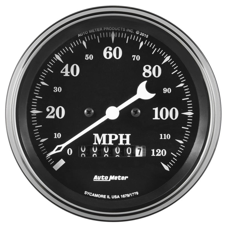 Autometer Gauge,Speedo., 3 3/8", 120mph, Elec. Prog. w/ Wheel Odo, Old Tyme 1779 Photo - Primary