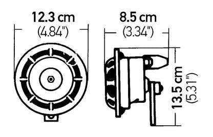 Hella Supertone Horn Set 24V 84w Black 003399101 003399101 Technical Drawing