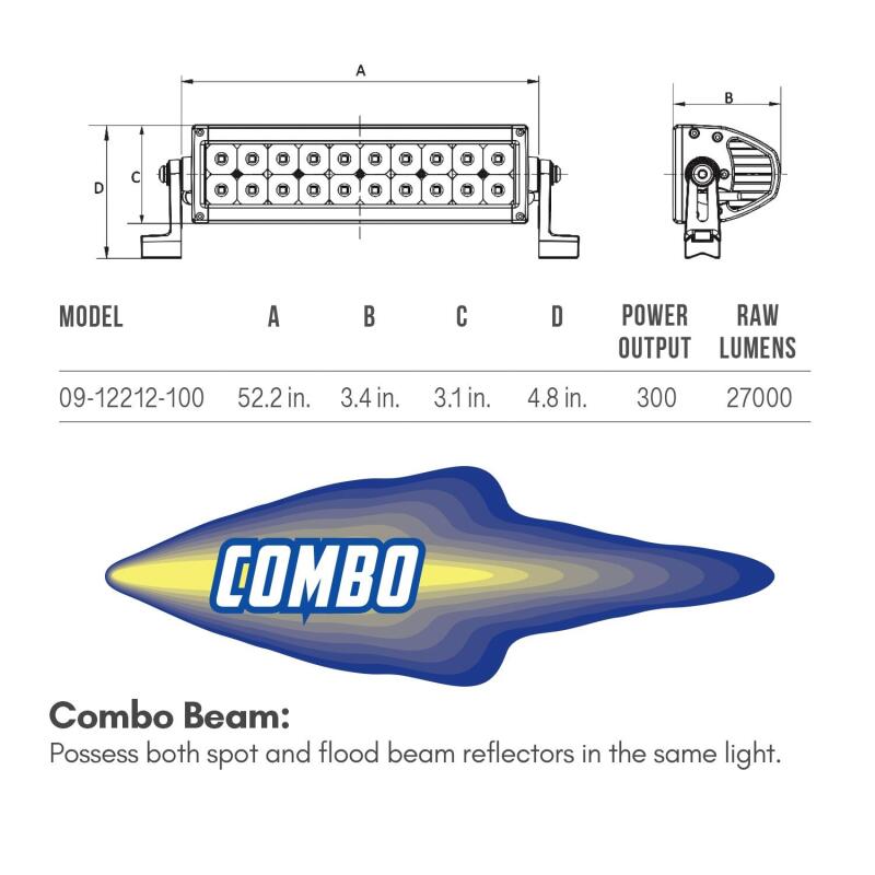 Westin Performance2X LED Light Bar Low Profile Double Row 10 inch Flex w/3W Osram - Black 09-12230-20S 09-12230-20S Technical Drawing