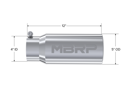 MBRP Universal Tip 5 O.D. Rolled Straight 4 inlet 12 length T5050 Photo - Close Up