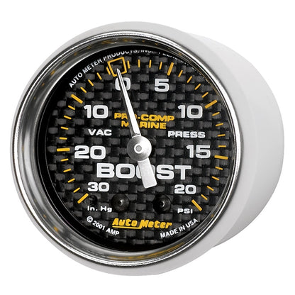 Autometer 2-1/16" Vacuum/Boost, 30 In Hg/20 Psi, Mechanical, Marine Carbon Fiber 200774-40 User 2