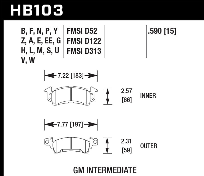 Hawk Black Brake Pads Front Buick Apollo Base 1975-1975 HB103M.590 Photo - Primary