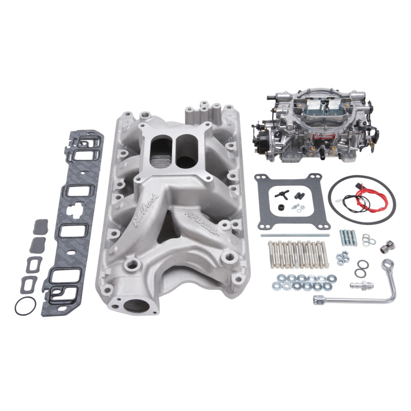 Edelbrock Manifold And Carb Kit Performer RPM Air-Gap Small Block Ford 351W Natural Finish 2034 2034 Photo - out of package