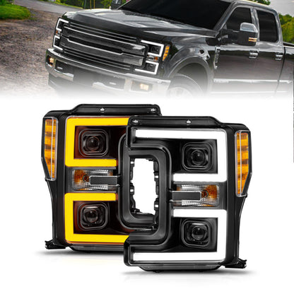 ANZO 17-19 Ford F-250/350/450 SD (w/o Factory LED) LED Proj Headlights w/Light Bar Switchback Blk 111577 111577 Photo - Primary