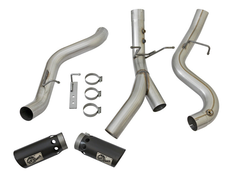 aFe Large Bore-HD 4in 409 Stainless Steel DPF-Back Exhaust System w/Dual B 49-44086-B Photo - Unmounted