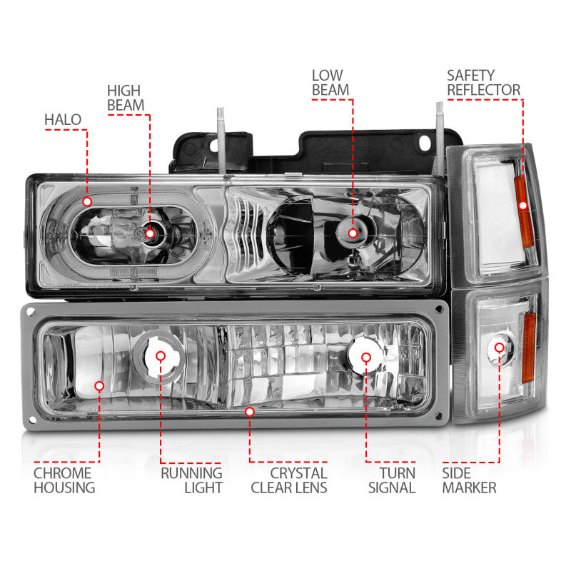 ANZO 88-98 Chevrolet C1500 Crystal Headlights Chrome Housing w/ Signal and Side Marker Lights 111508 111508 Photo - Unmounted