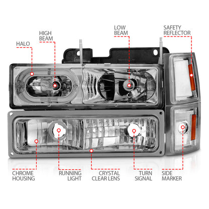 ANZO 88-98 Chevrolet C1500 Crystal Headlights Chrome Housing w/ Signal and Side Marker Lights 111508 111508 Photo - Unmounted