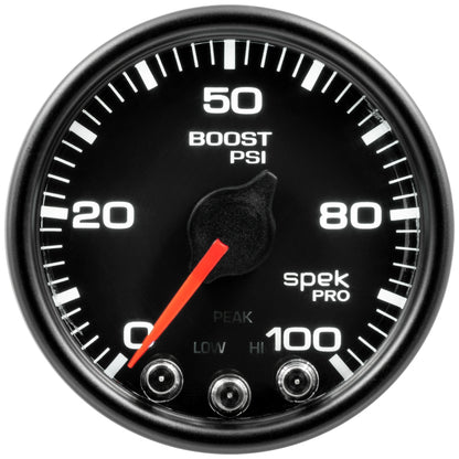 Autometer Spek-Pro Gauge Boost 2 1/16in 100psi Stepper Motor W/Peak & Warn Blk/Blk P30532 P30532 User 1