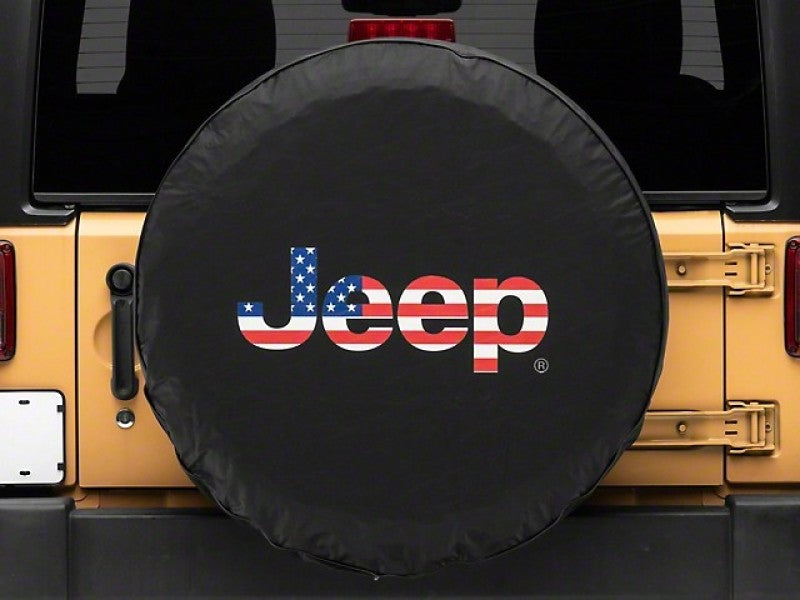 Officially Licensed Jeep 66-18 CJ5/ CJ7/ Wrangler YJ/TJ/JK American Flag Logo Spare Tire Cover-33In oljJ157895E