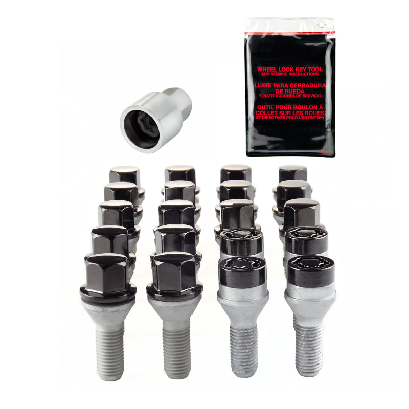McGard 5 Lug Hex Install Kit w/Locks (Cone Seat Bolt) M12X1.5 / 17mm Hex / 25.5mm Shank L. - Black 67179BK 67179BK Photo - out of package