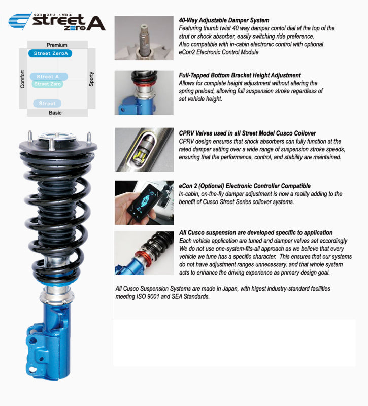 Cusco Street Zero-A 89-05 Mazda Miata (NA6/NA8/NB6/NB8) 40-Way Adj Coilovers w/ Rubber/Rigid Mounts 404 61N CN 404 61N CN User 1