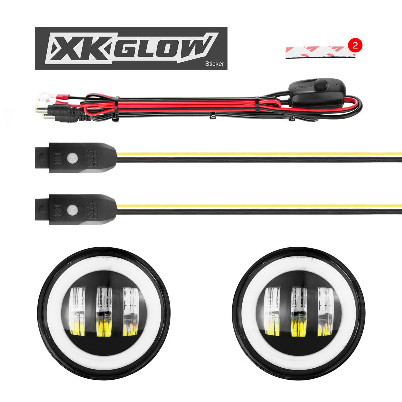 XKGLOW XK Glow 4In Black RGB LED Jeep Wrangler Fog Light XKchrome Bluetooth App Controlled Kit XK042010-B XK042010-B User 1