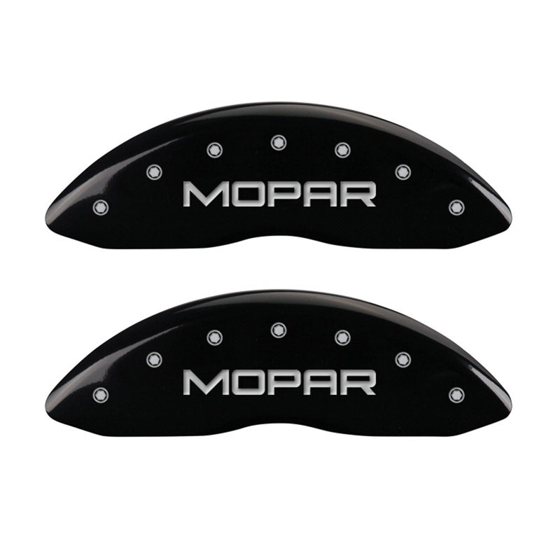MGP Front set 2 Caliper Covers Engraved Front MOPAR Black finish silver ch 42011FMOPBK 42011FMOPBK Photo - Primary