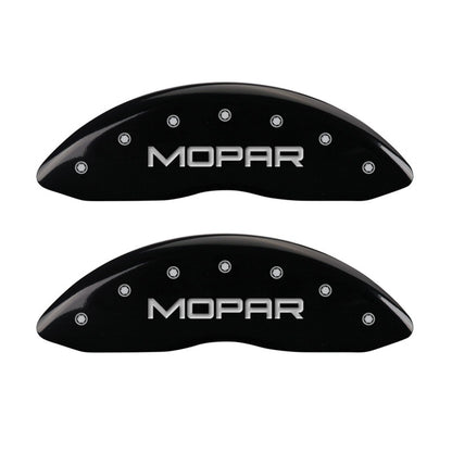 MGP Front set 2 Caliper Covers Engraved Front MOPAR Black finish silver ch 42011FMOPBK 42011FMOPBK Photo - Primary