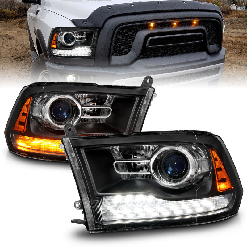 ANZO 09-18 Dodge Ram 1500/2500/3500 LED Plank Style Headlights Switchback + Sequential - Matte Black 111609 111609 Photo - Primary
