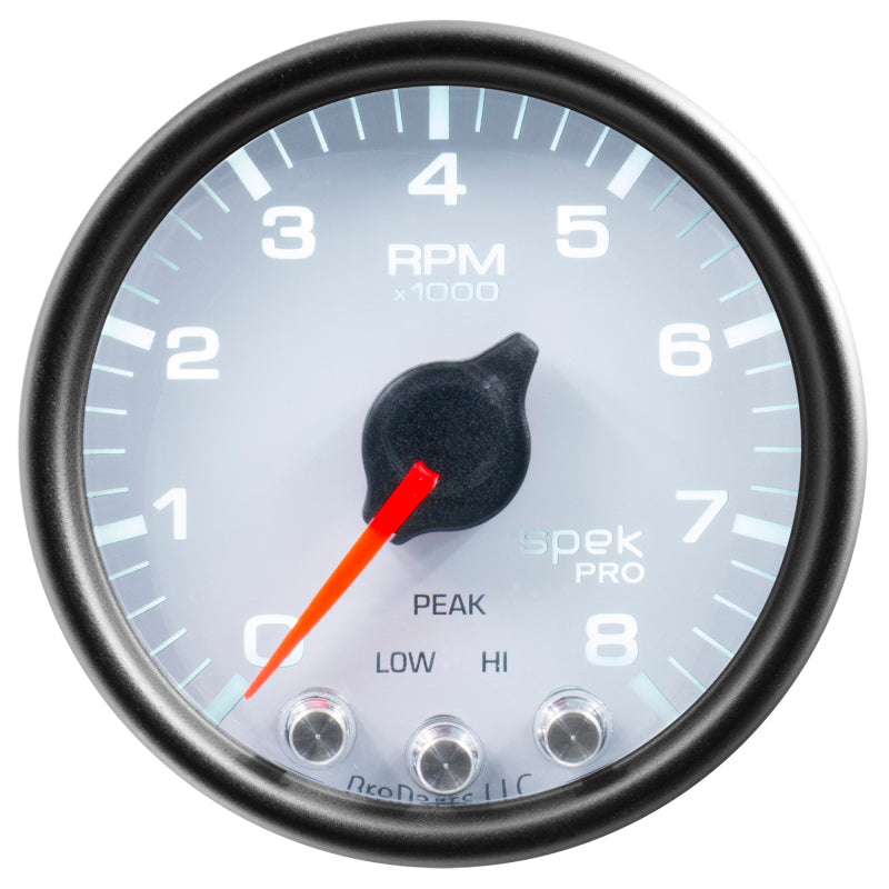 Autometer Spek-Pro Gauge Tach 2 1/16in 8K Rpm W/ Shift Light & Peak Mem Wht/Blk P33412 P33412 User 1