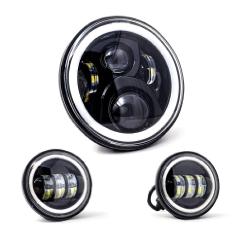 Letric Lighting 7? Full-Halo Black LED Headlight with (2) 4.5? Full-Halo Black Passing Lamps LLC-LHK-7BH LLC-LHK-7BH Photo - Primary