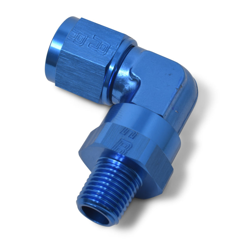 Russell 90° Female AN To Male Swivel NPT - Blue 614026 Photo - out of package