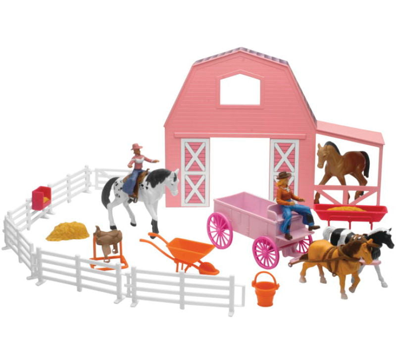 New Ray Toys Valley Ranch Pnk Barn Hrs Set SS-05786