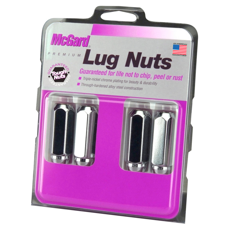 McGard Hex Lug Nut (Cone Seat / Duplex) M14X2.0 / 13/16 Hex / 2.25in. Length (4-Pack) - Chrome 64020 64020 Photo - in package