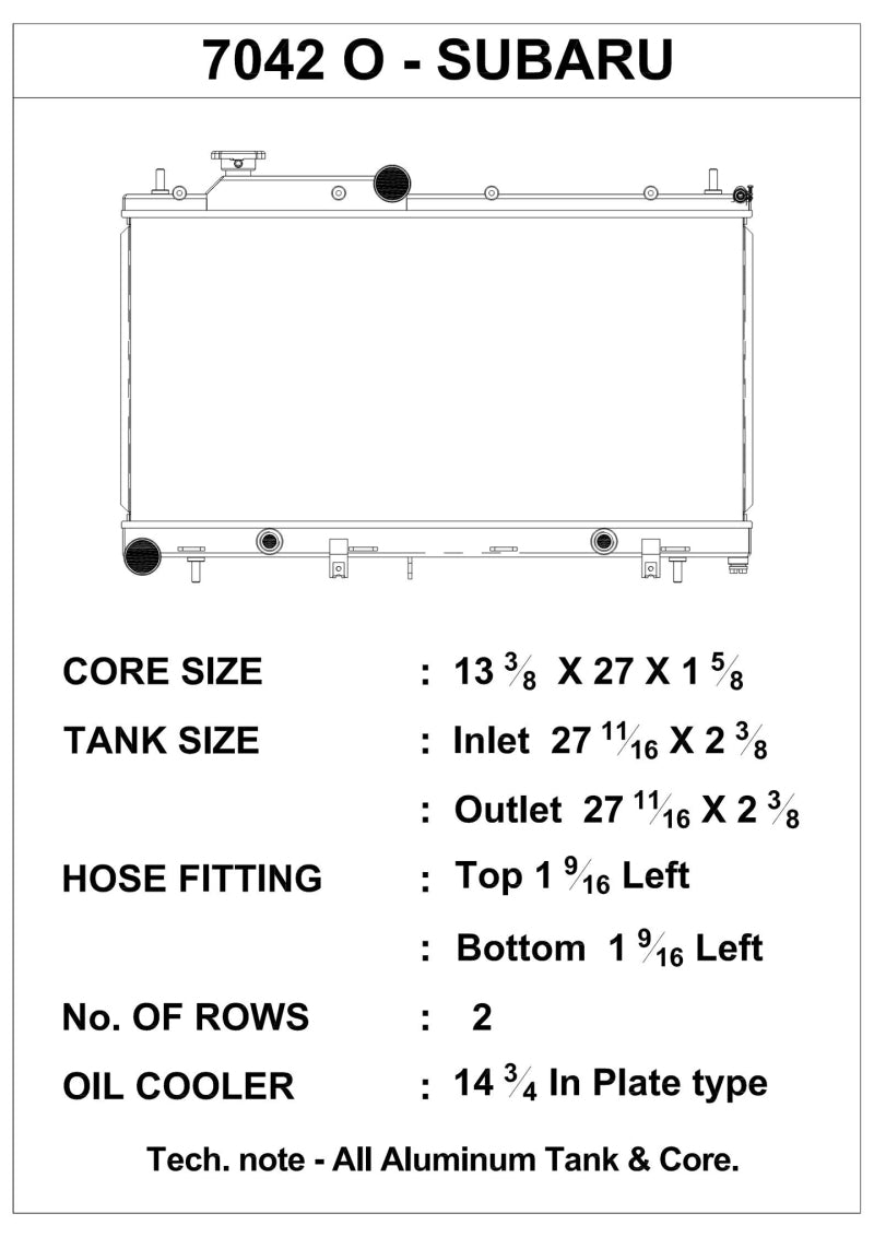 CSF 08-14 Subaru Impreza w/ built-in oil cooler 7042O Technical Drawing