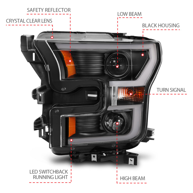 Anzo 2015-2016 Ford F-150 Projector Headlights w/ Plank Style Switchback Bl 111357 Photo - out of package