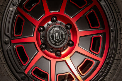 ICON Victory 17x8.5 5x5 -6mm Offset 4.5in BS Satin Black w/Red Tint Wheel 3017857345SBRT 3017857345SBRT Photo - Close Up