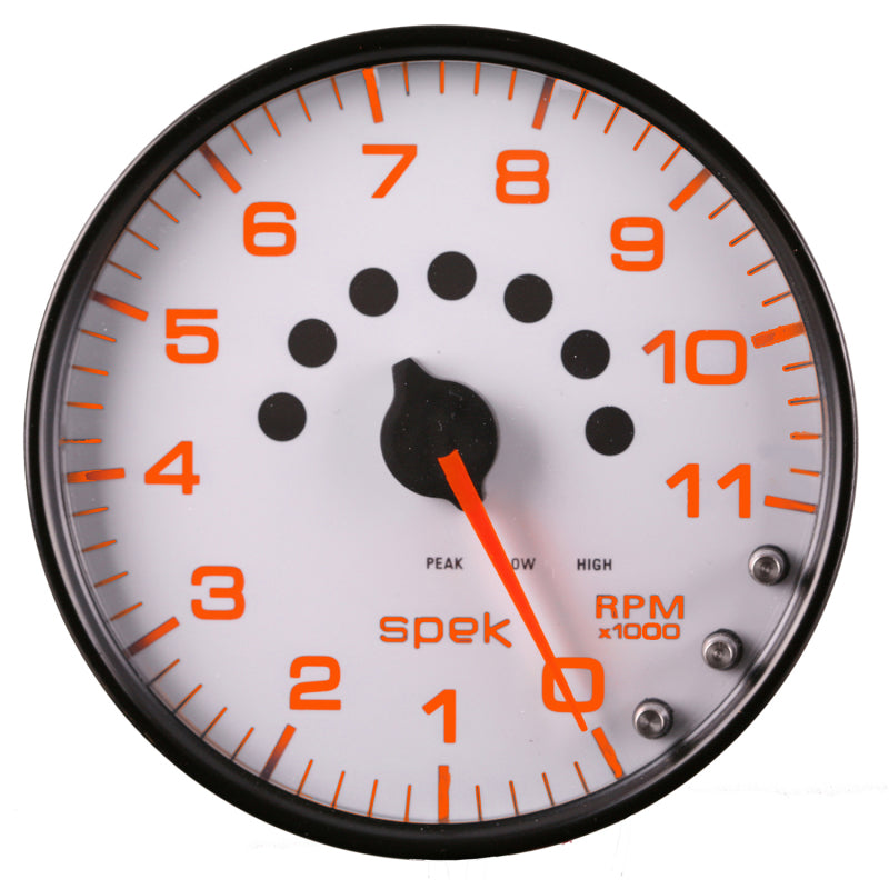 Autometer Spek-Pro Gauge Tachometer 5in 11K Rpm W/Shift Light & Peak Mem White/Black P23912 P23912 User 5