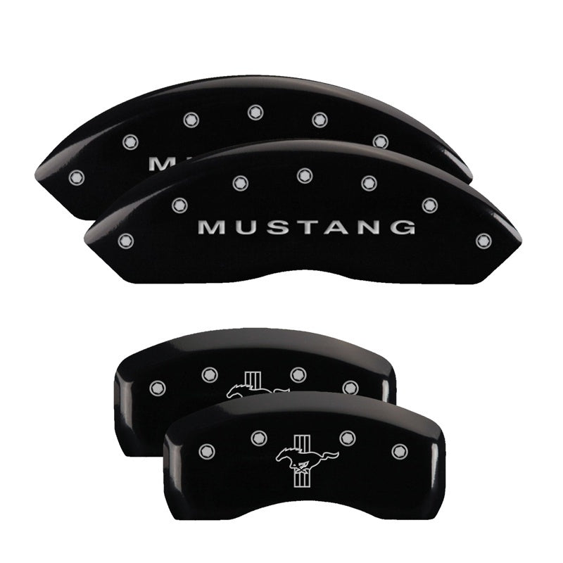MGP 4 Caliper Covers Engraved Front Mustang Engraved Rear Bar & Pony Black finish silver ch 10017SMBPBK 10017SMBPBK Photo - Primary