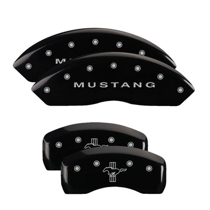 MGP 4 Caliper Covers Engraved Front Mustang Engraved Rear Bar & Pony Black finish silver ch 10017SMBPBK 10017SMBPBK Photo - Primary