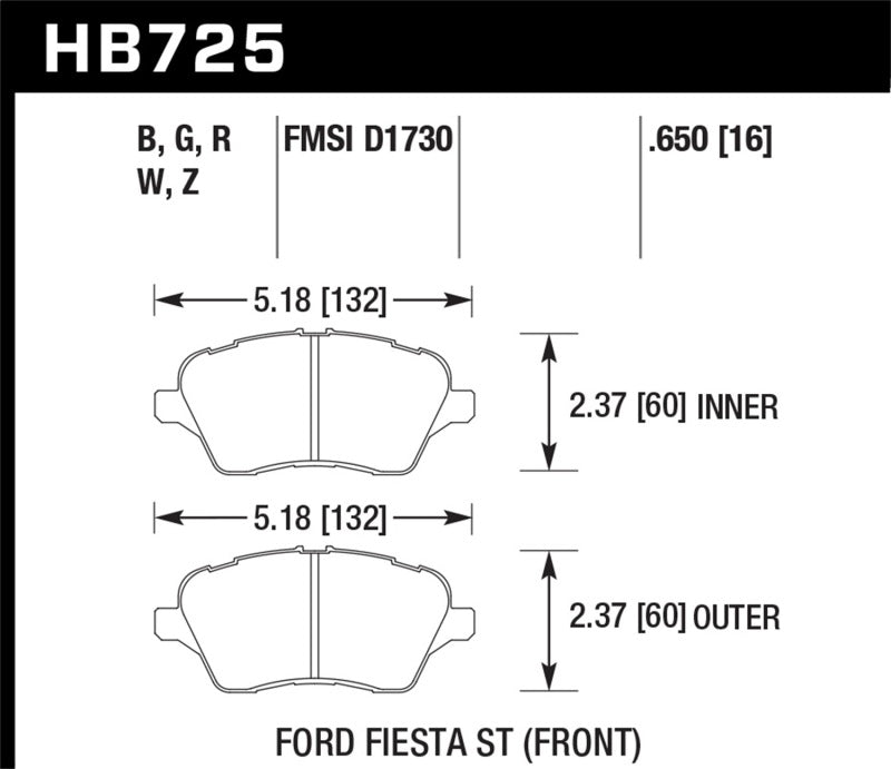 Hawk 14-16 Ford Fiesta ST HP+ Street Front Brake Pads HB725N.650 HB725N.650 Photo - Primary