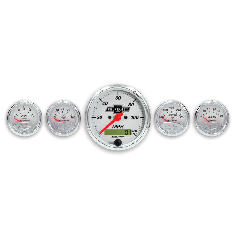 Autometer Arctic White GM 5 Pc Kit Box w/ Elec Speedo, Elec Oil Press, Water Temp, Volt, Fuel Level 1302-00408 1302-00408 Photo - Primary
