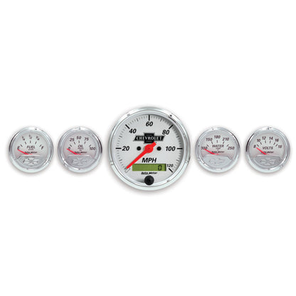 Autometer Arctic White GM 5 Pc Kit Box w/ Elec Speedo, Elec Oil Press, Water Temp, Volt, Fuel Level 1302-00408 1302-00408 Photo - Primary