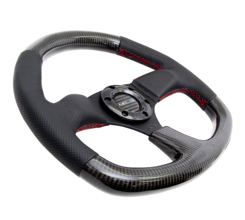 NRG Carbon Fiber Steering Wheel (320mm) Flat Bottom & Leather Trim w/Red Stitching ST-009CFRS ST-009CFRS Photo - Primary