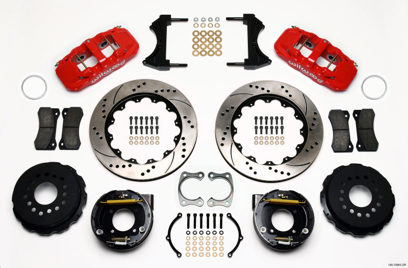 Wilwood AERO4 Rear P-Brake Kit, 14.00", Drilled, Red, Chevy 12 Bolt w/ C-Clips 140-10943-DR Photo - Primary