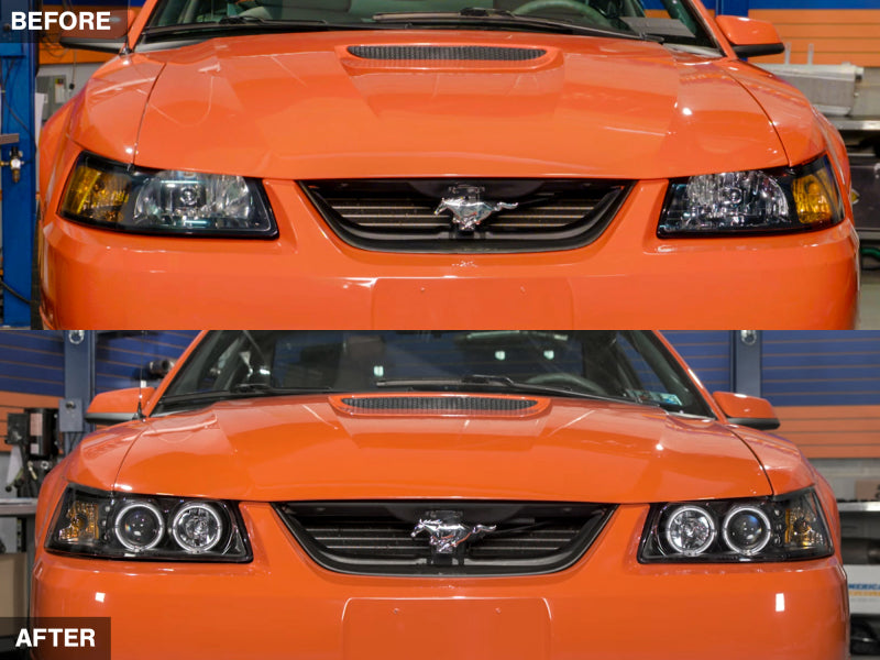 Raxiom 99-04 Ford Mustang Dual LED Halo Projector Headlights- Black Housing (Clear Lens) 101684 101684 Photo - Close Up