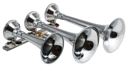 Kleinn Air Horns Kleinn Chrome Triple Horn/ 14.75In/ 13In/9.5In - Chrome-Plated Spun Copper 630 630 Photo - Primary