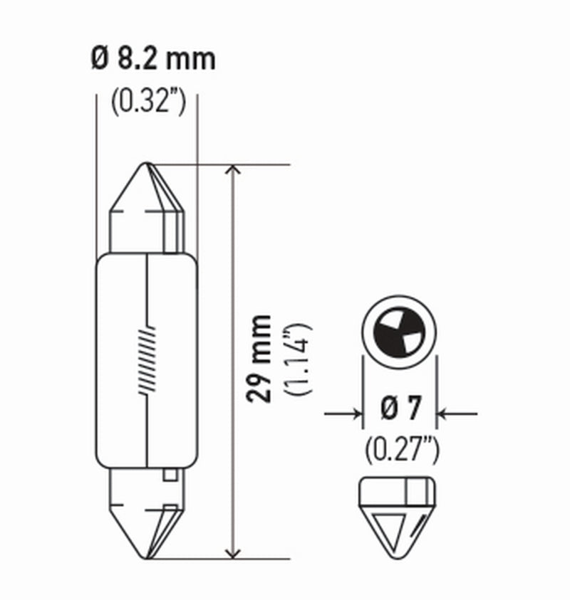Hella Bulb 3021 12V 3W Sv78 T25 8X29Mm (2) DE3021TB DE3021TB Technical Drawing